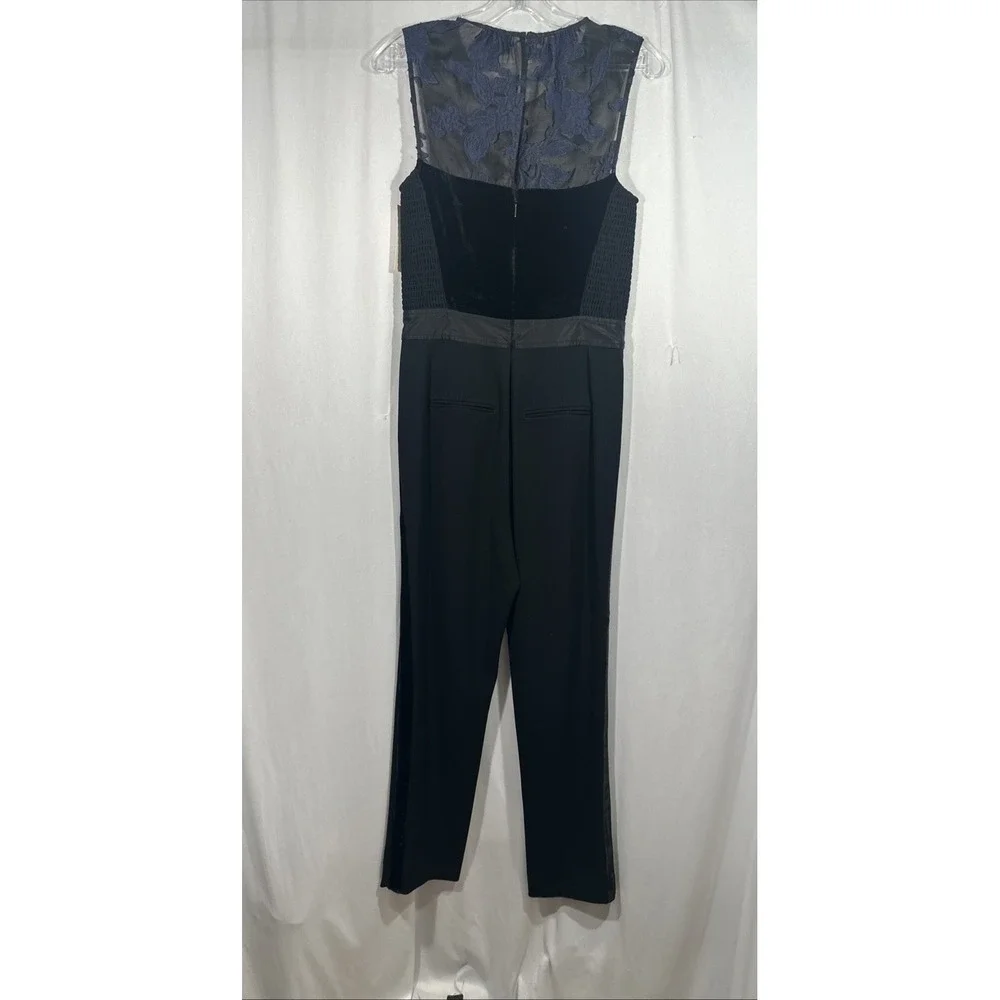 NWT$525 Rebecca Taylor [ 6 ] Velvet & Organza Floral Jumpsuit Violet Black Q1260